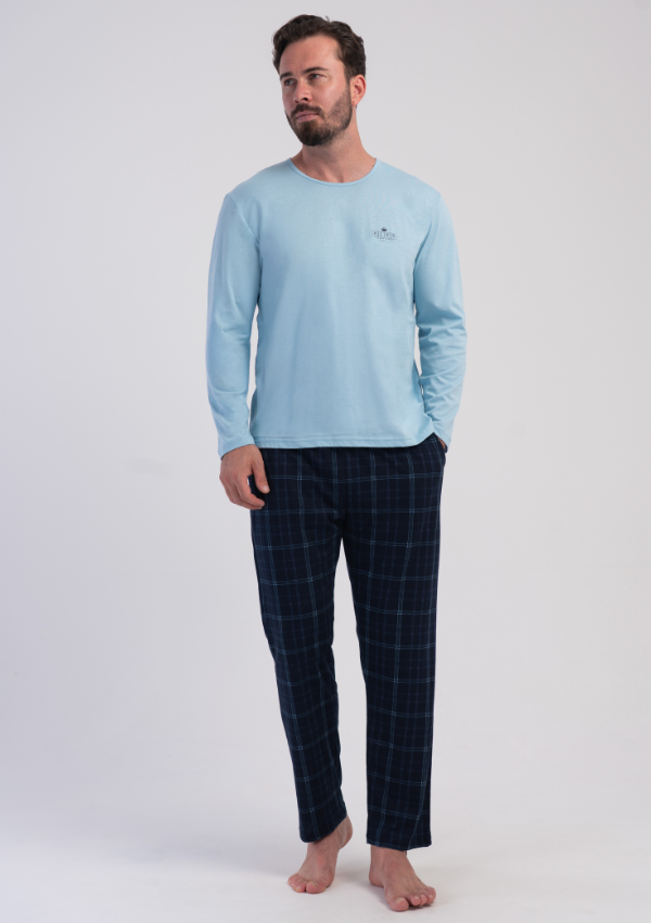 Piżama Męska Vienetta King Check, Niebieski, r. 1XL-4XL