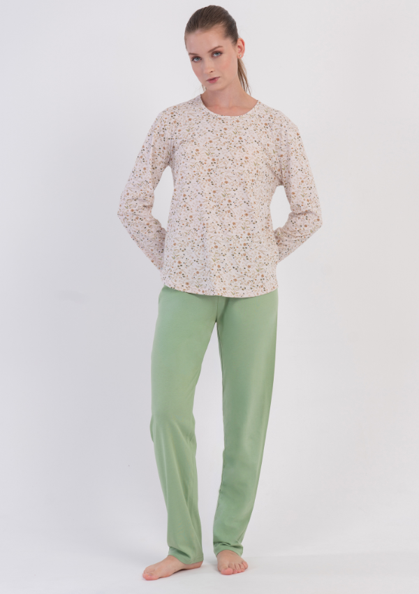 Piżama Damska Vienetta, Cream Sage, Kremowy, r. M-XXL
