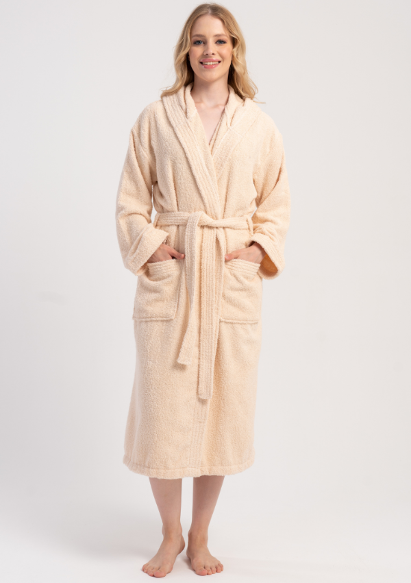 Szlafrok damski Vienetta Cozy Frotte, Kremowy, r. M-XXL