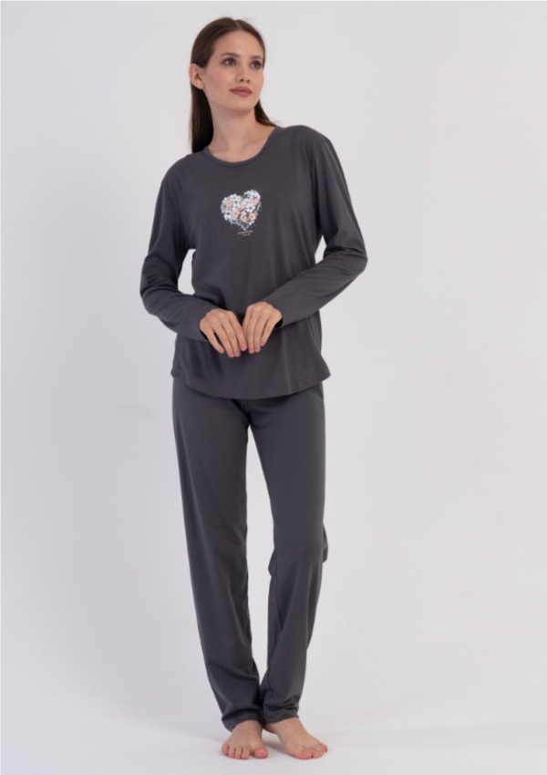 Piżama Damska Vienetta Heart Cozy, Szary, r. M-XXL