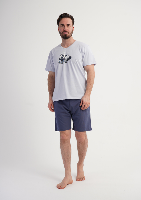 Piżama Męska Vienetta Panda Chill, Szary, r. S-XL