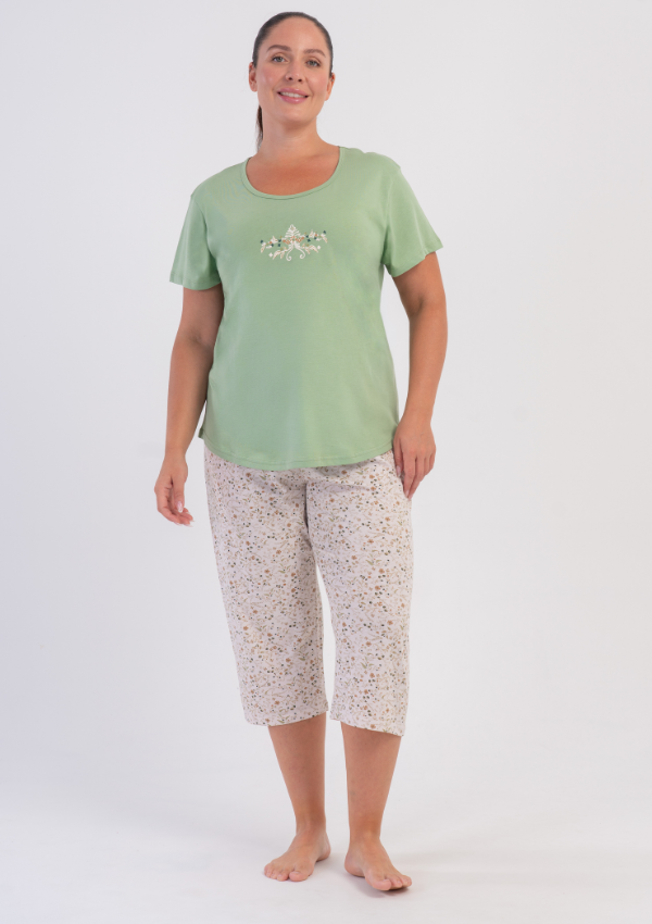 Piżama Damska Vienetta Sage Floral Summer, Zielony, r. 1XL-4XL