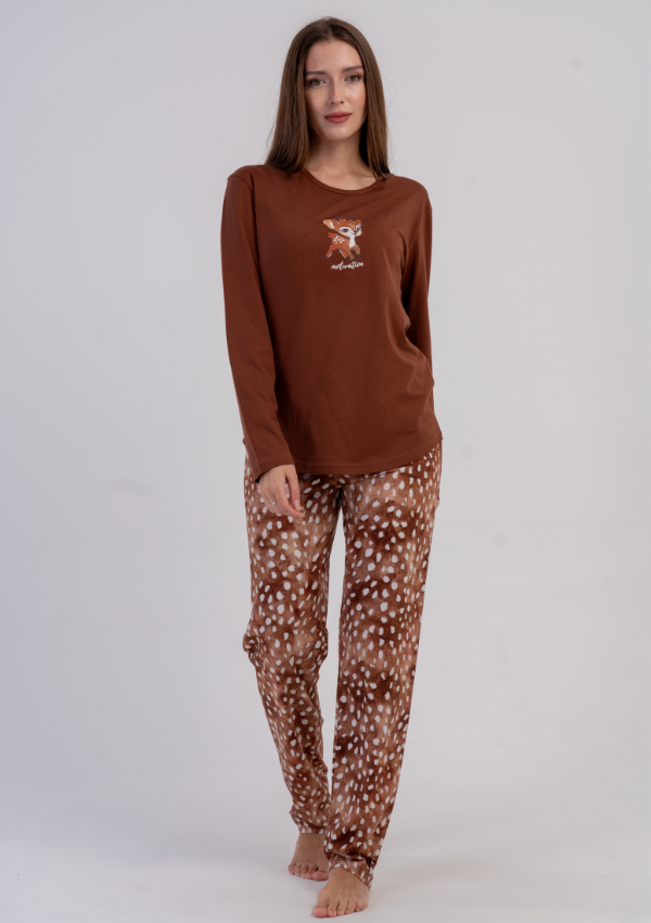 Piżama Damska Vienetta, Caramel Deer, Brązowy, r. M-XXL