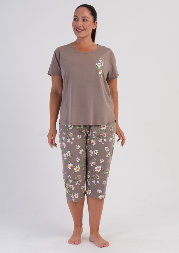 Piżama Damska Vienetta Brown Capri, Brązowy, r. 1XL-4XL