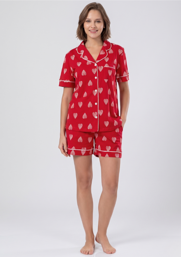 Piżama Damska Heart Charm, Czerwony, M-XL