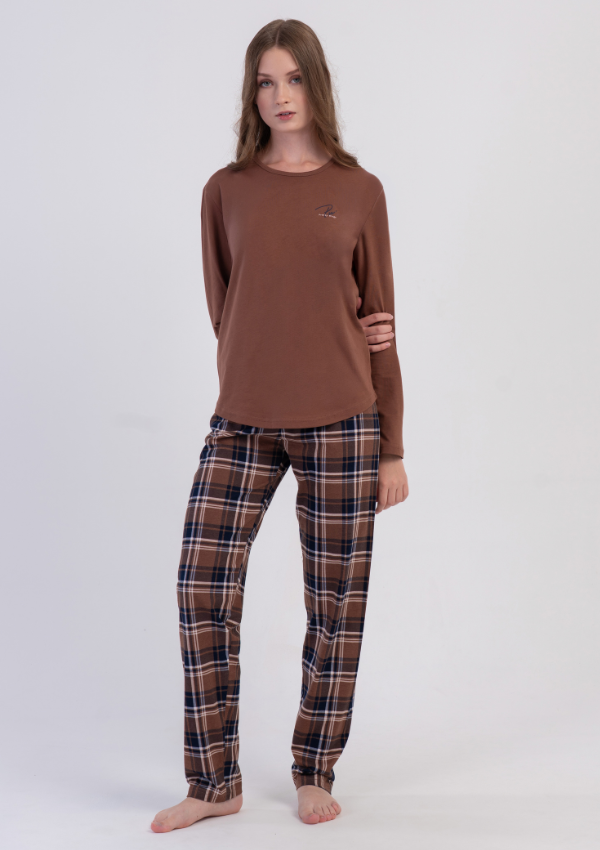 Piżama Damska Vienetta, Cocoa Navy, Brazowy, r. M-XXL