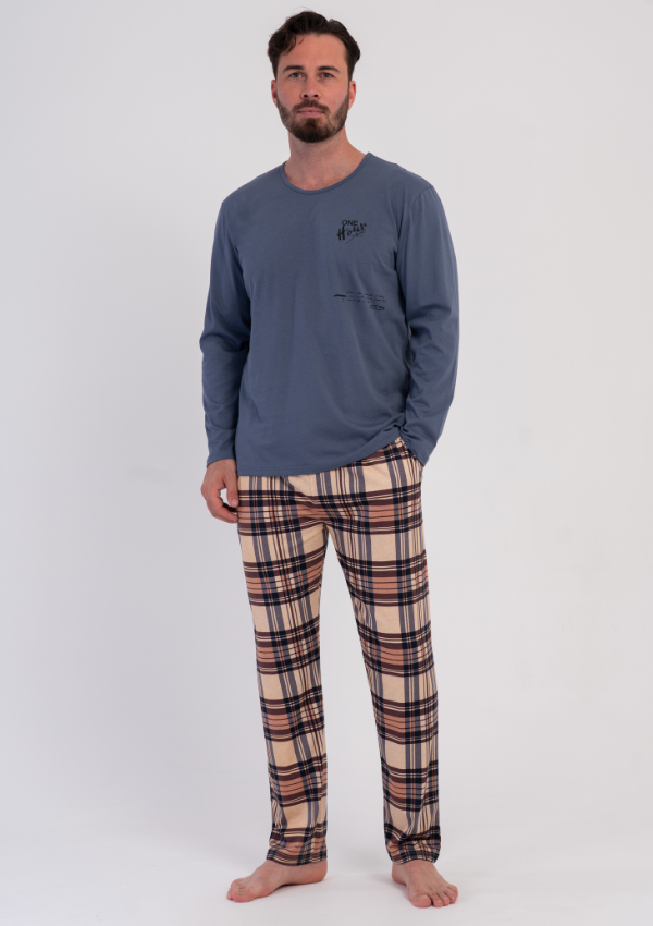 Piżama Męska Vienetta Navy Plaid Comfort, Niebieski, r. M-XXL