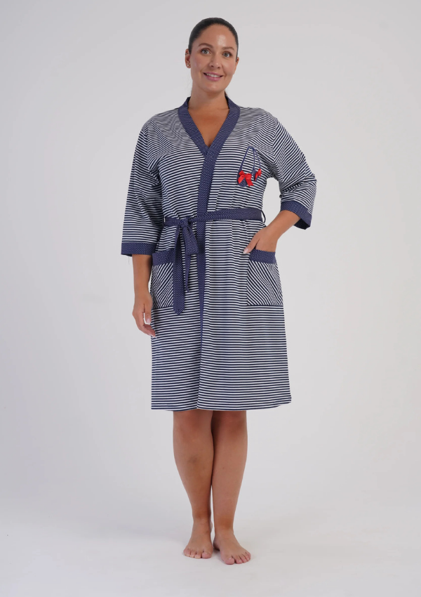Szlafrok damski Vienetta Stripe Robe, Granatowy, r. 1XL - 4XL
