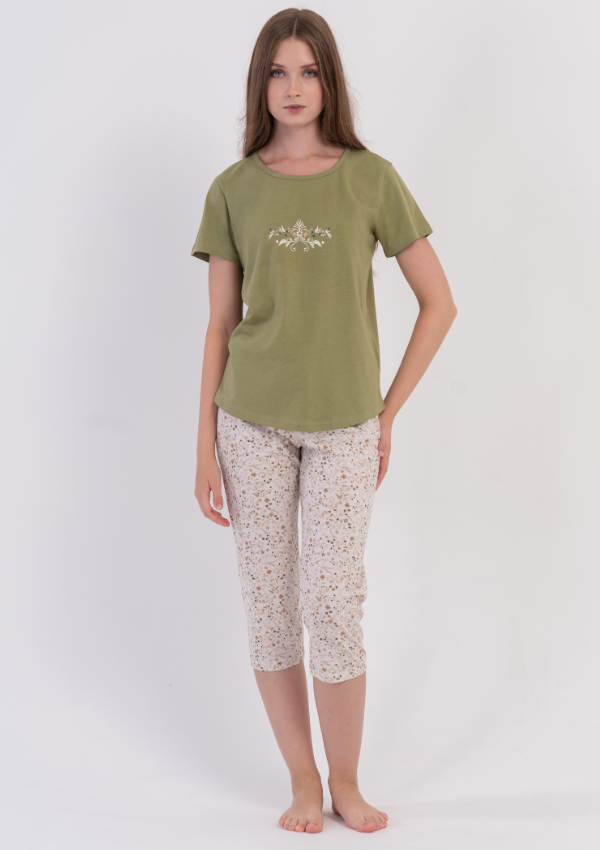 Piżama Damska Vienetta Meadow Bloom, Zielony, r. M-XXL