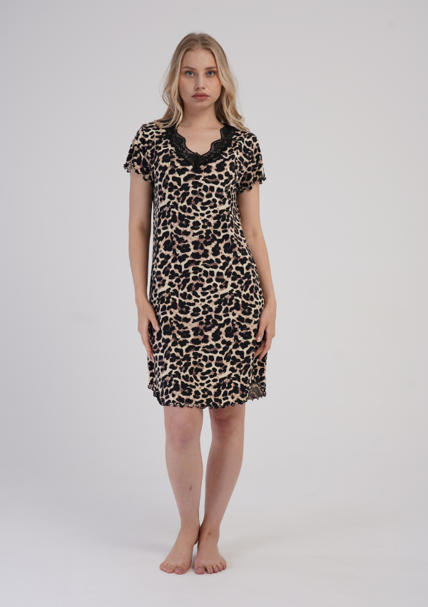 Koszula Nocna Vienetta Leopard Grace, Beżowy, r. S-XL