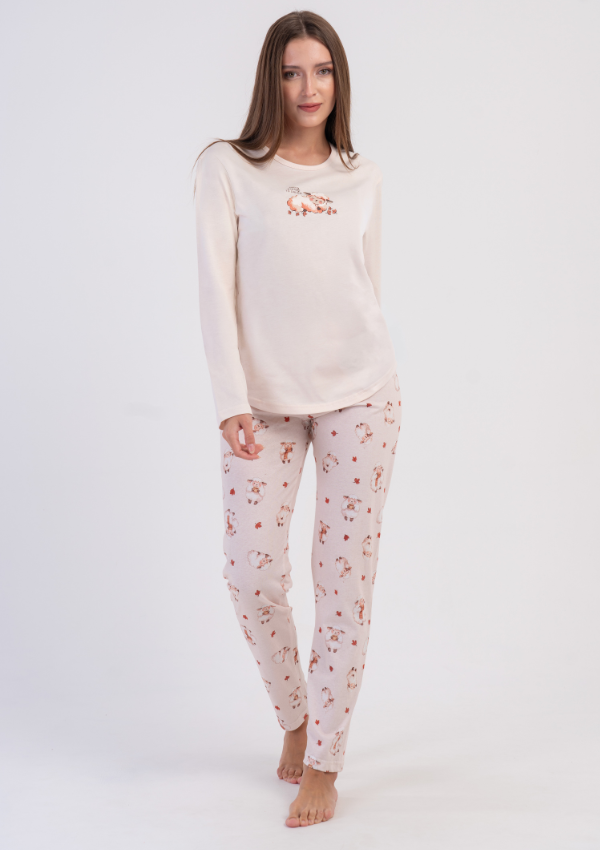 Piżama Damska Vienetta, Little Sheep, Ecru, r. S-XL
