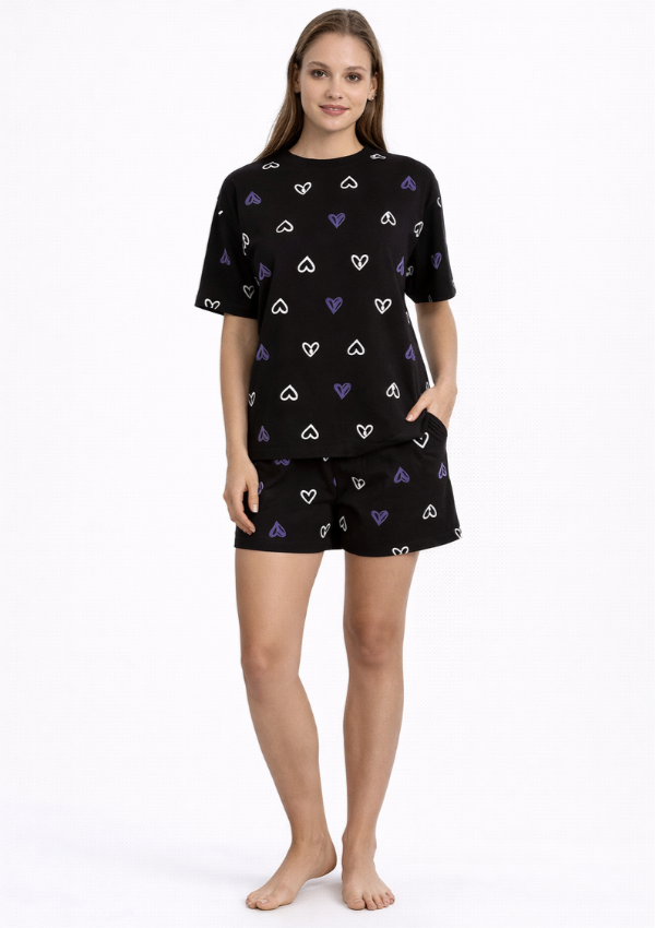 Piżama Damska Black Heart Set, Czarny, M-XL