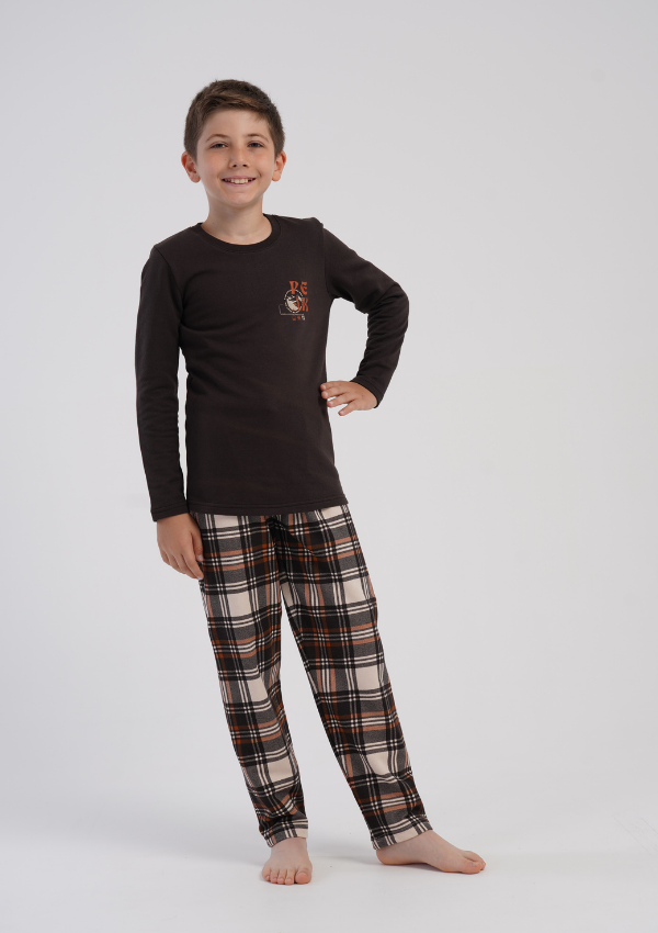 Piżama chłopięca Vienetta Warm Check, Brązowy, r. 134-164