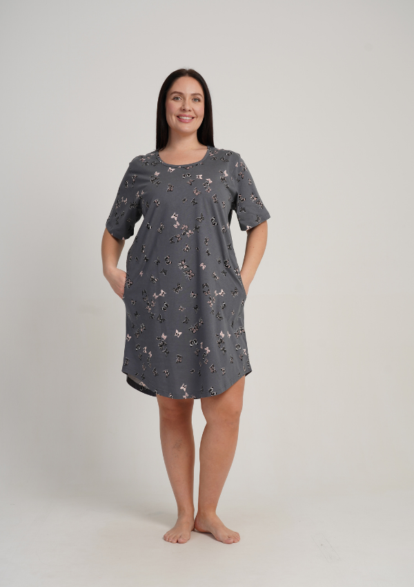Koszula Nocna Damska Vienetta Butterfly Grace, Grafitowy, r. 1XL - 4XL