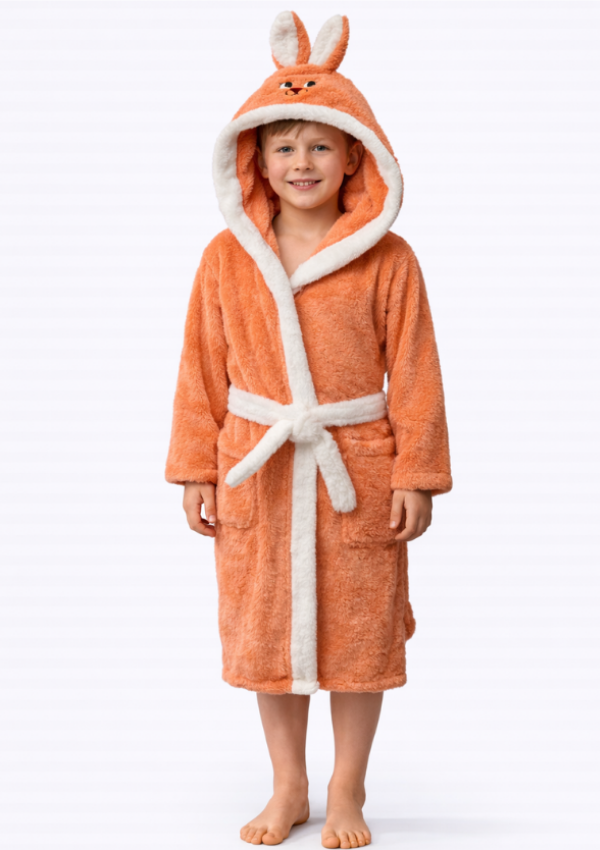 Szlafrok Dziewczęcy , Orange Bunny, Pomarańczowy, r.110-134
