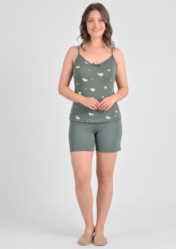 Piżama Damska Green Hearts, Zielony, M - 2XL