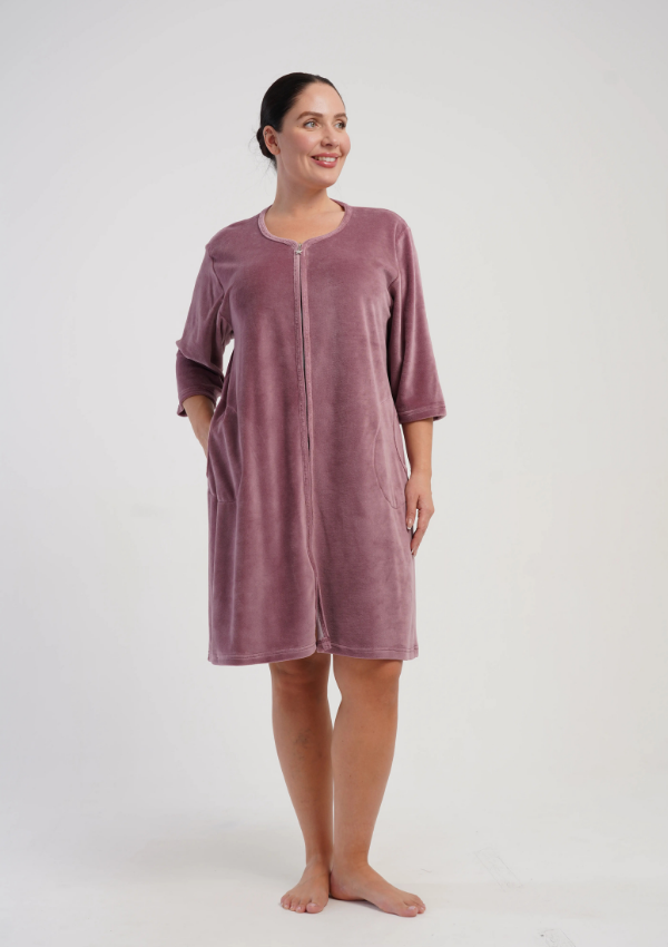 Szlafrok damski Vienetta Velvet Comfort, Różowy, r. 1XL-4XL