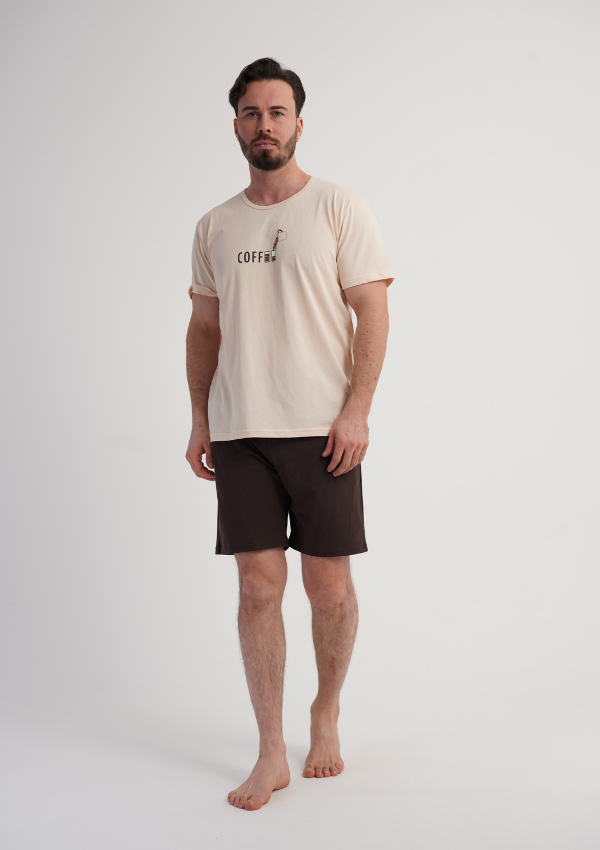 Piżama Męska Vienetta Coffee Chill, Beżowy, r. M-XL