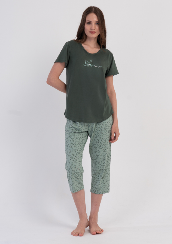 Piżama Damska Vienetta Green Blossom, Zielony, r. M-XXL