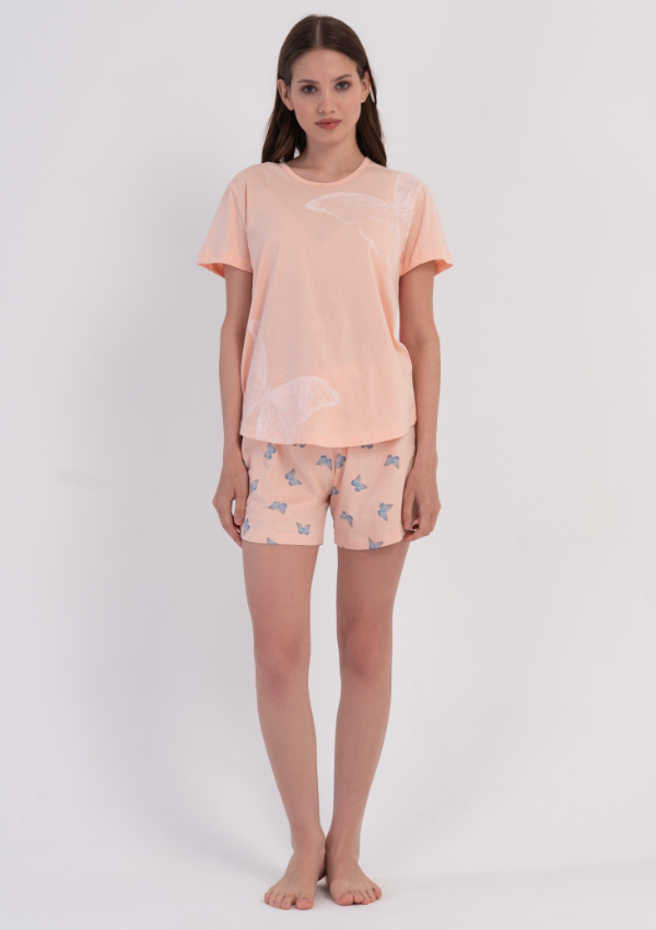 Piżama Damska Vienetta Butterfly Summer, Brzoskwiniowy M-XXL