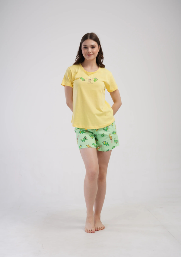 Piżama Damska Vienetta Dino Yellow, Żółty, S -XL