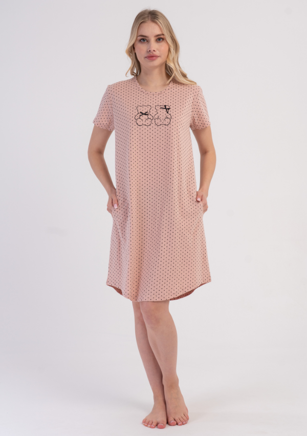 Koszula Nocna Vienetta Bear Dots, Różowy, r. M-XXL