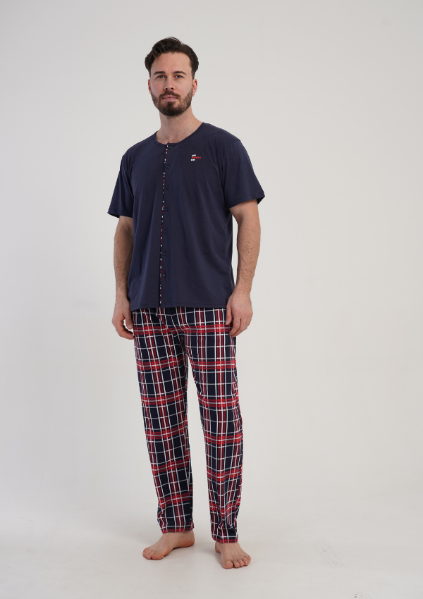 Piżama Męska Vienetta Classic Check, Granatowy, r. M-XXL