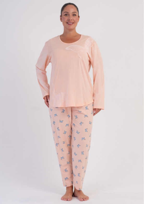 Piżama Damska Vienetta Butterfly Plus, Brzoskwiniowy, r. 1XL-4XL