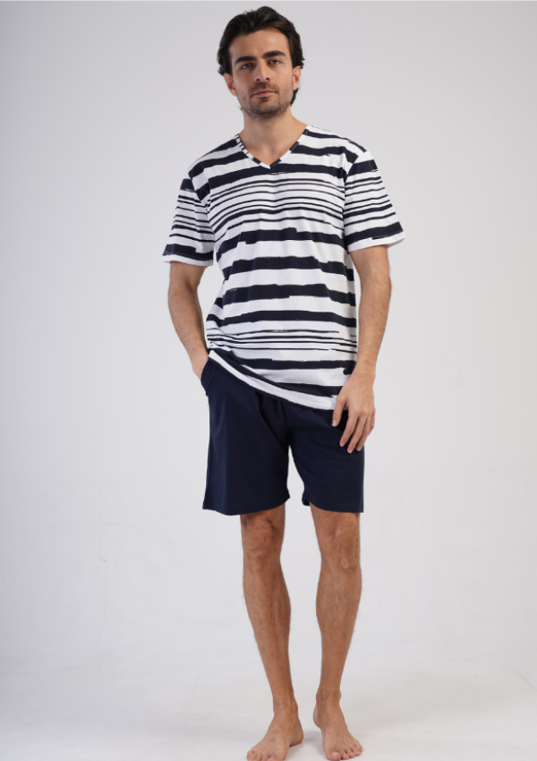 Piżama Męska Vienetta Navy Stripes, Biało/Granatowy, r. M-XXL