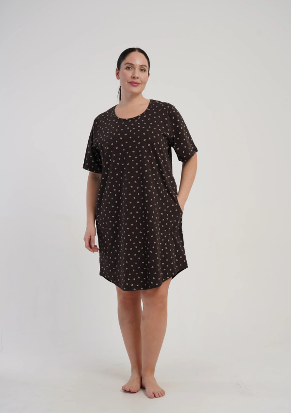 Koszula Nocna Damska Vienetta Coffe Dots, Brązowy, r. 1XL - 4XL