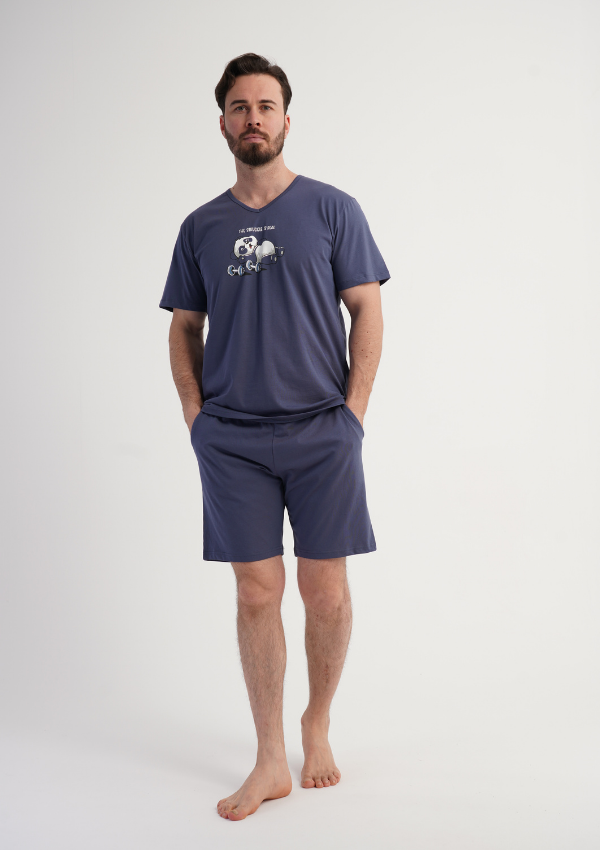 Piżama Męska Vienetta Panda Chill, Niebieski, r. S-XL