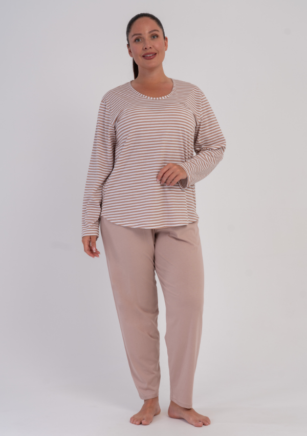 Piżama Damska Vienetta Warm Stripe, Beżowy, r. 1XL-4XL