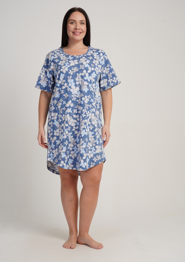 Koszula Nocna Damska Vienetta Blue Meadow, Niebieski, r. 1XL - 4XL