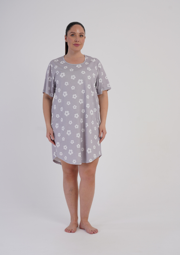 Koszula Nocna Damska Grey Blossom, Szary, r. 1XL - 4XL