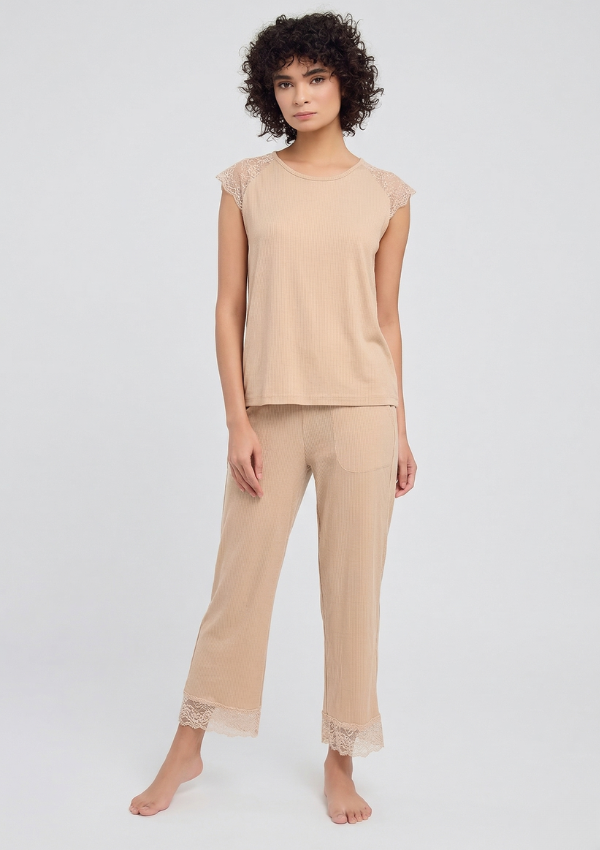 Piżama Damska Beige Elegance, Beżowy, r. M-XXL