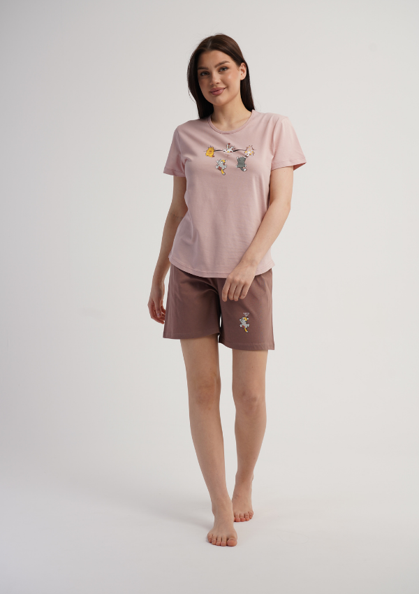 Piżama Damska Vienetta Sweet Friends, Różowy, S -XL