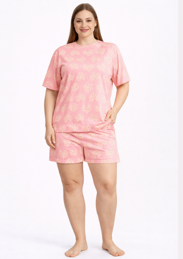 Piżama damska Pink Hearts, Różowy, r. 2XL - 4XL