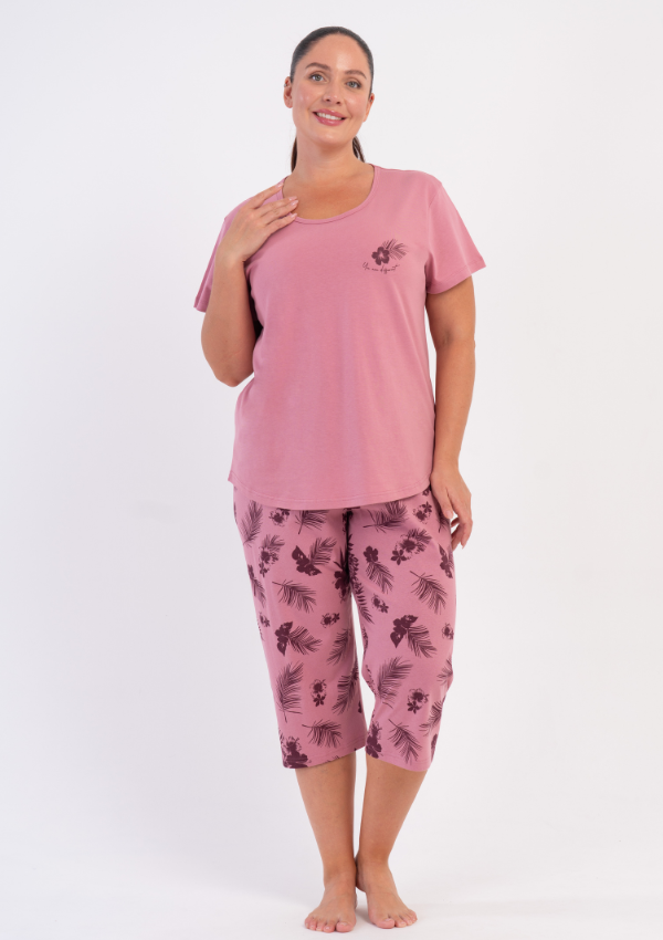 Piżama Damska Vienetta Tropical Garden, Różowy r. 1XL-4XL