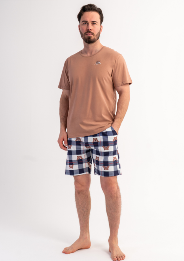 Piżama Męska Vienetta Bear Check, Beżowy, r. M-XL