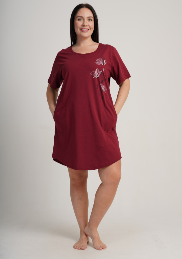Koszula Nocna Damska Vienetta Burgundy Bloom, Bordowy, r. 1XL - 4XL