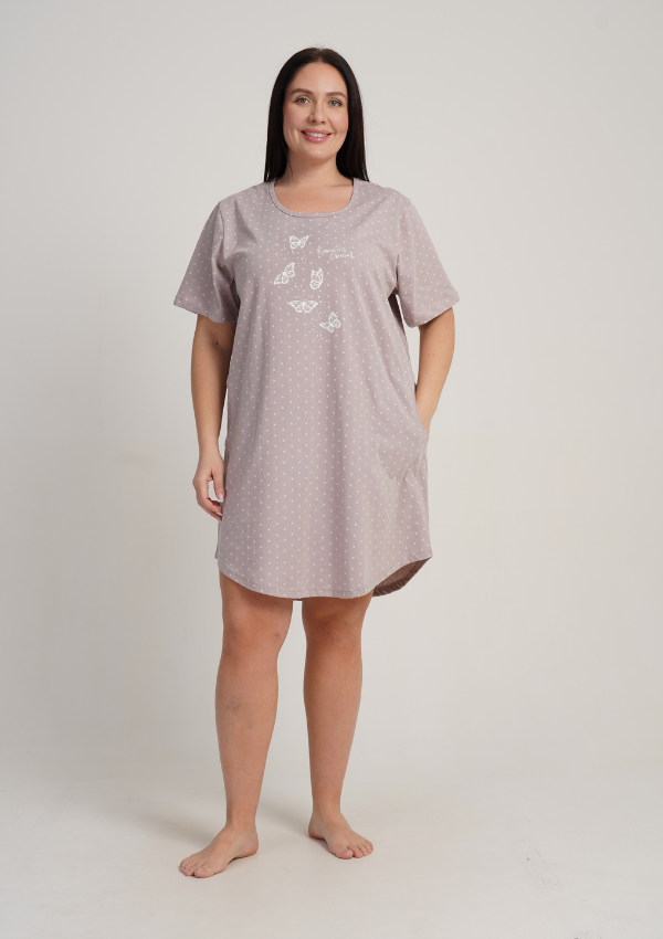 Koszula Nocna Damska Vienetta Beige Dots, Beżowy, r. 1XL - 4XL