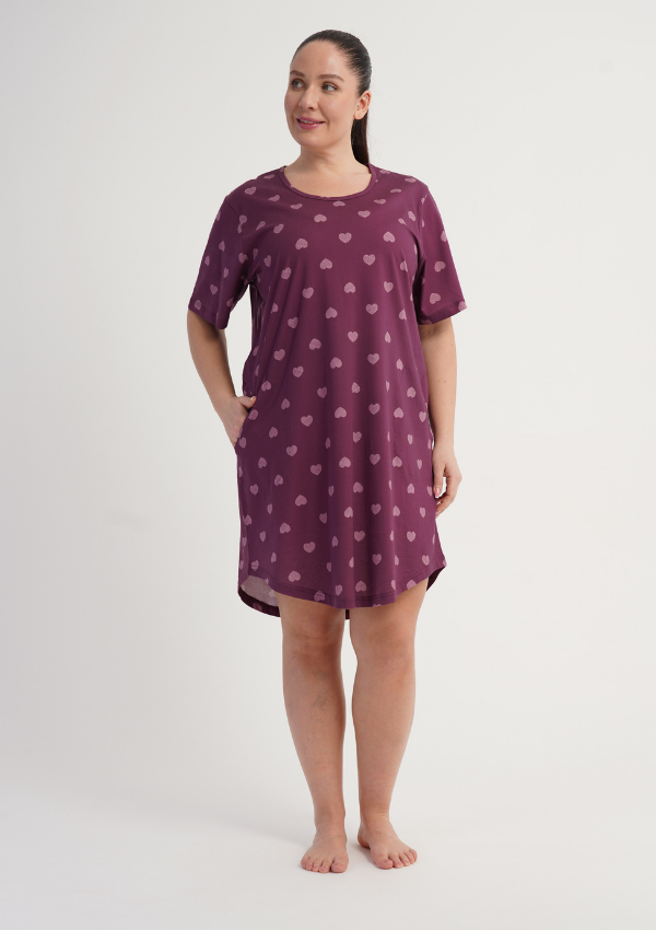 Koszula Nocna Damska Plum Hearts, Śliwkowy, r. 1XL - 4XL