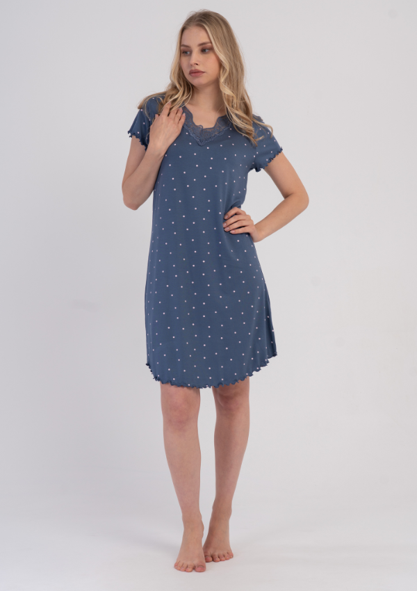 Koszula Nocna Vienetta Dot Elegance, Niebieski, r. M-XXL