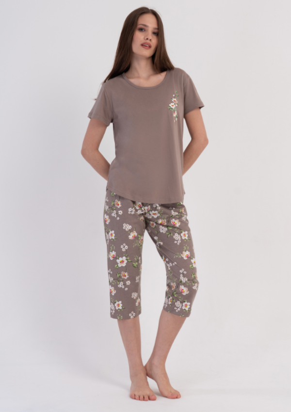 Piżama Damska Vienetta Blossom Capri, Taupe, r. M-XXL