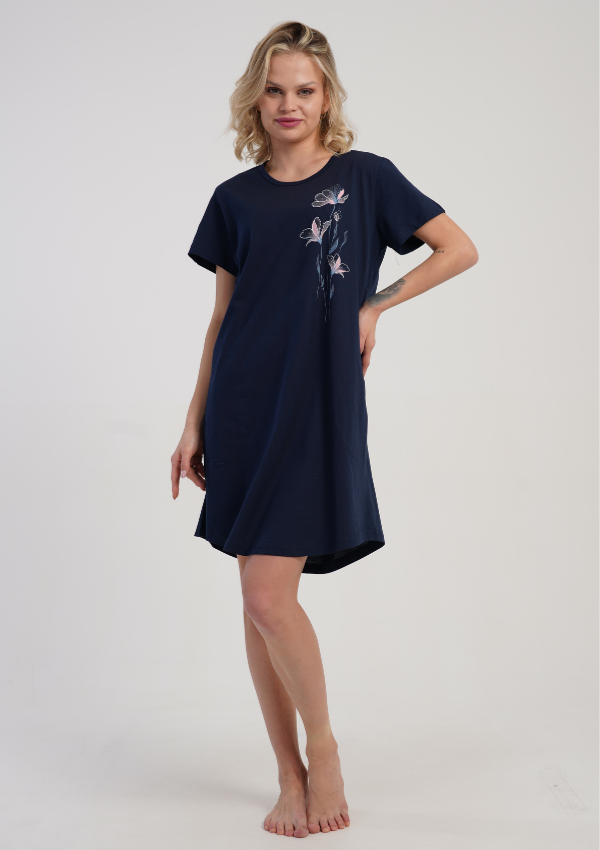 Koszula Nocna Vienetta Navy Flower, Granatowy, r. M-XXL