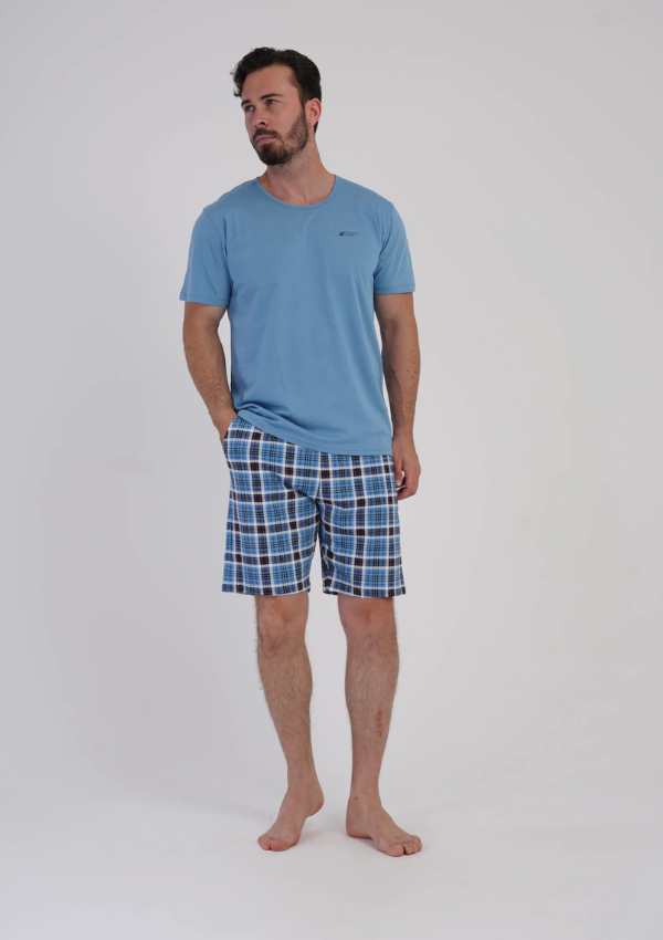 Piżama Męska Vienetta Blue Grid, Niebieski, r. L-XXL