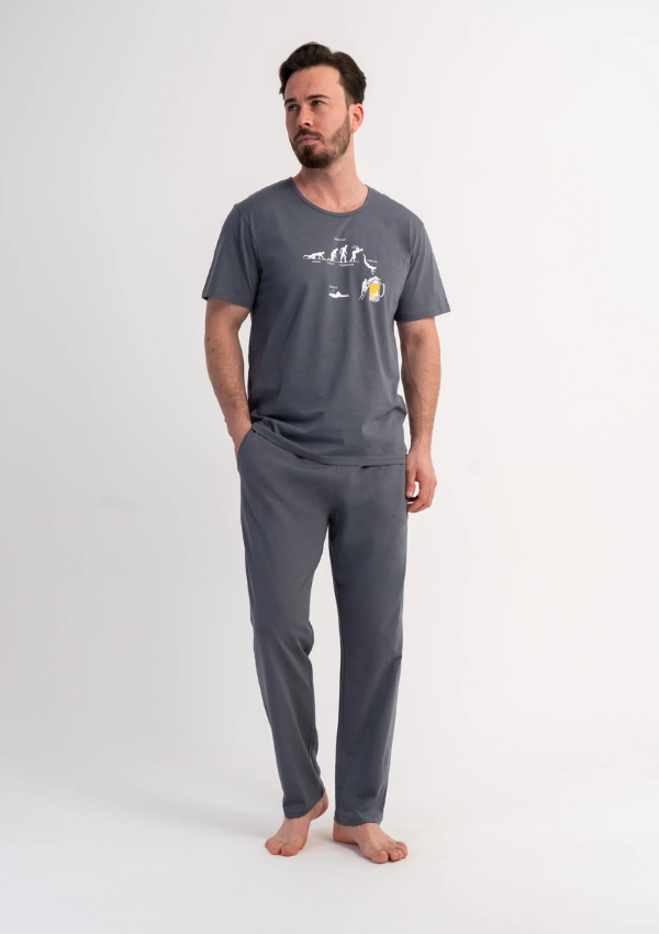 Piżama Męska Vienetta Gray Comfort, Szary, r. M-XXL