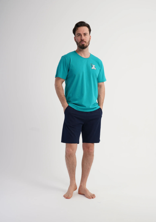 Piżama Męska Vienetta Bear Chill, Turkusowy, r. S-XL