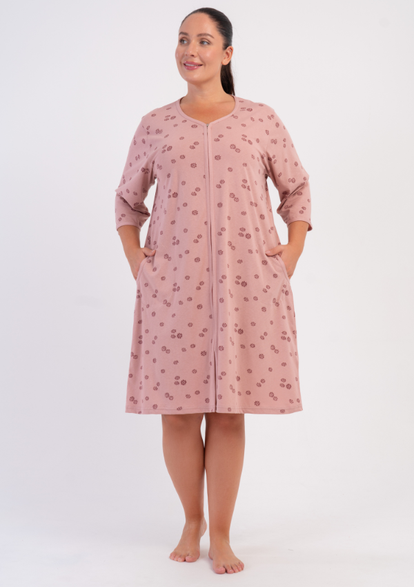 Szlafrok damski Vienetta Floral Zip, Różowy, r. 1XL-4XL