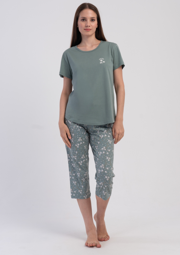 Piżama Damska Vienetta Sage Floral, Zielony, r. M-XXL